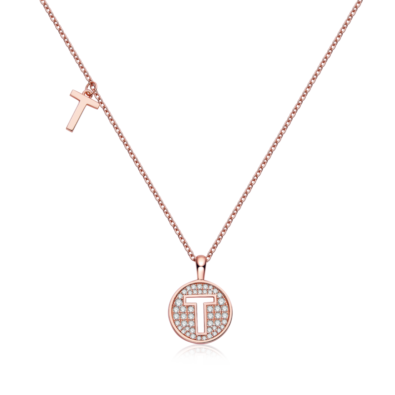 T pendant S925 silver plated rose gold Moissanite diamond light luxury letter necklace